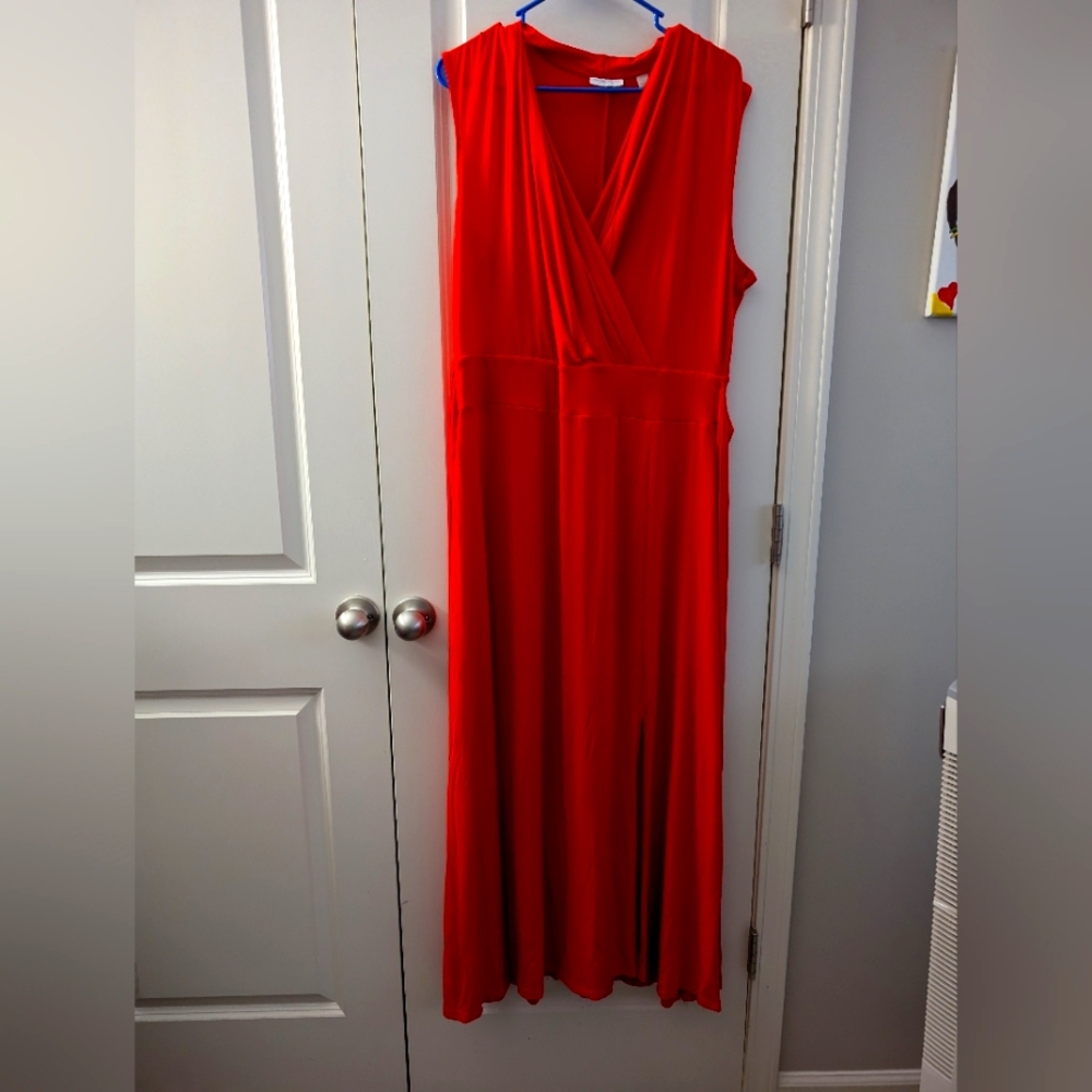 EUC-  NY&Co Orange Maxi Dress with Belt and Slit in Front